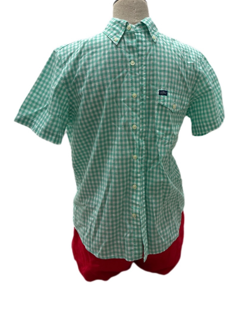 Ralph Lauren Green and White Gingham Short-Sleeve Button-Down Shirt